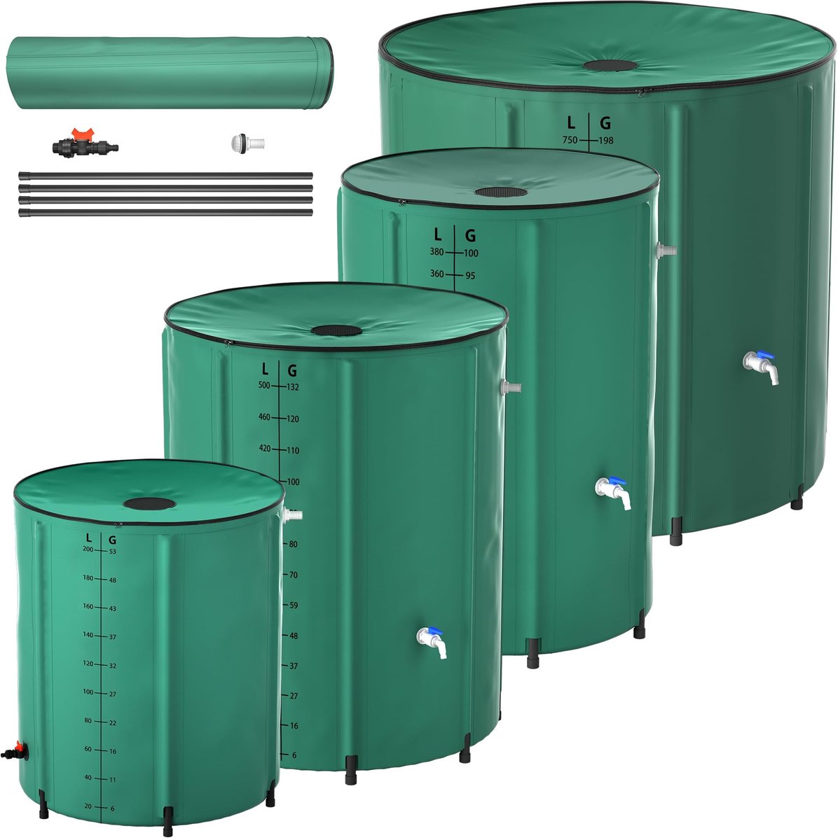 Elzusha - Opvouwbare Regentonnen 750 Liter met Kraan en Afvoer