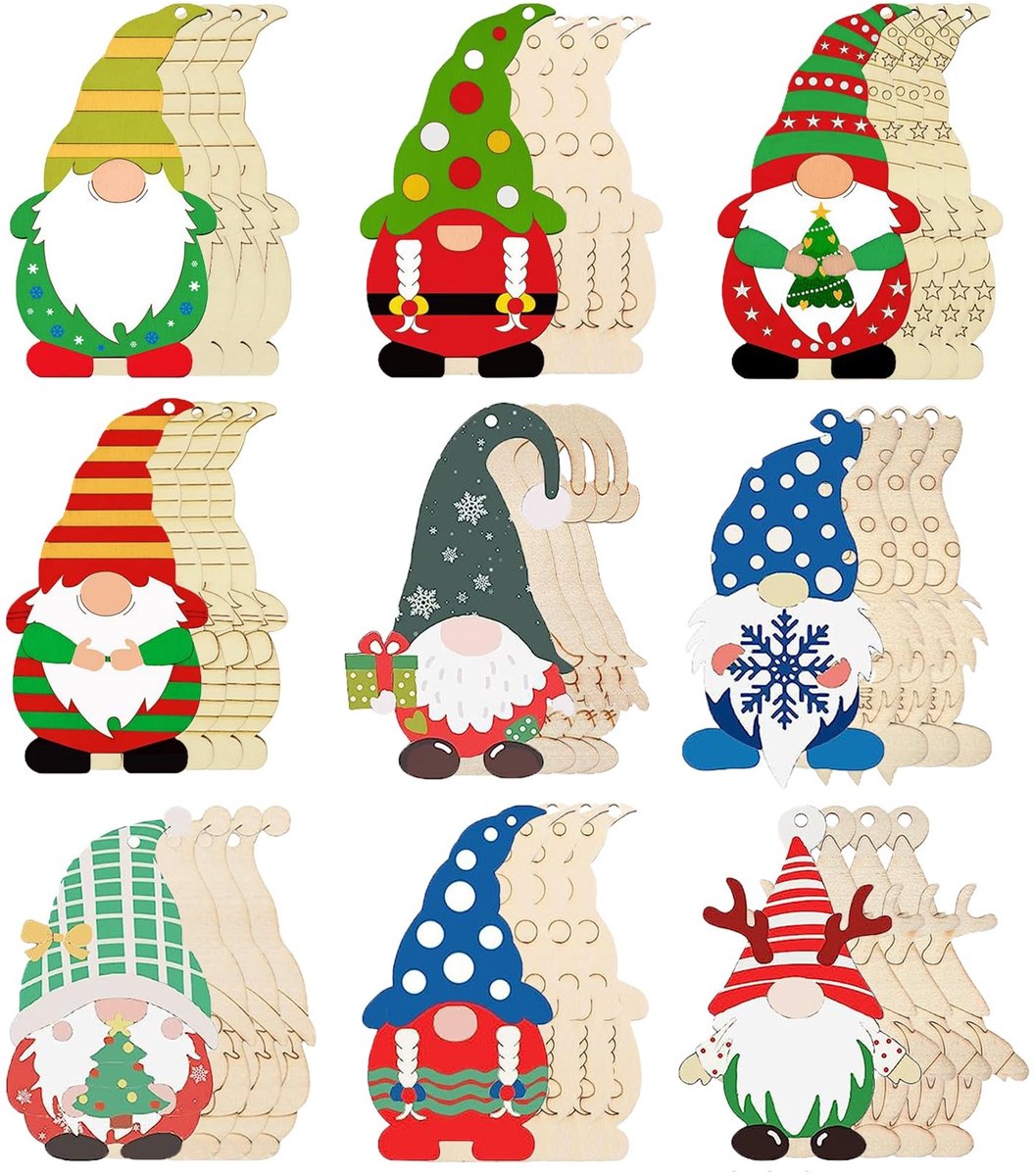 Elzusha - Houten Hangers om te Beschilderen - 36 DIY Kerstboomhangers voor Kinderen