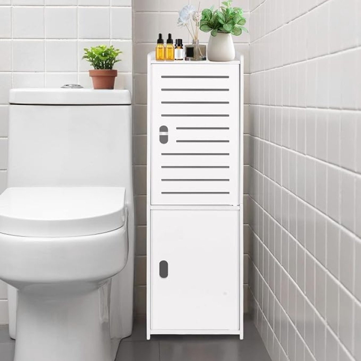 badkameropbergkast met 3 planken, vrijstaand met deuren, waterdicht wit, voor slaapkamer toilet woonkamer keuken balkon kantoor