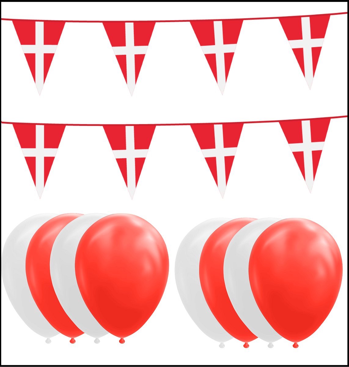 Denemarken feestpakket- 2x Vlaggenlijn 10 meter + 20 ballonnen rood/wit - Versiering Slinger Feestdecoratie Decoratie