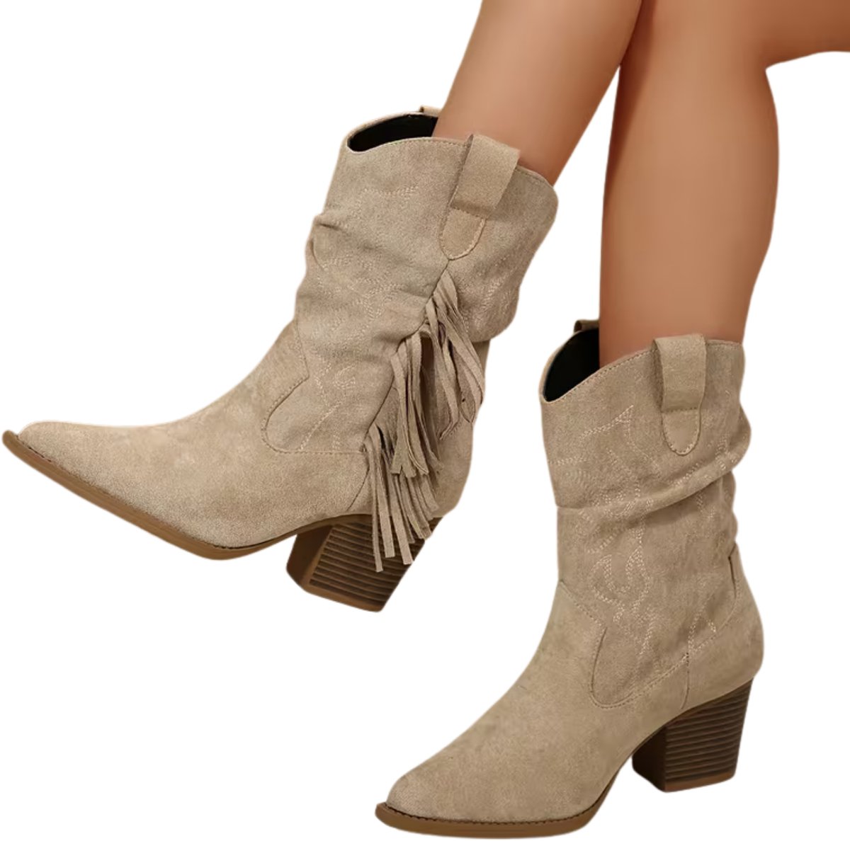 Currero Dames Cowboy Laarzen Hoge Hak Enkellaarzen Kniehoge Western Boots Chelsea 35 5 Beige