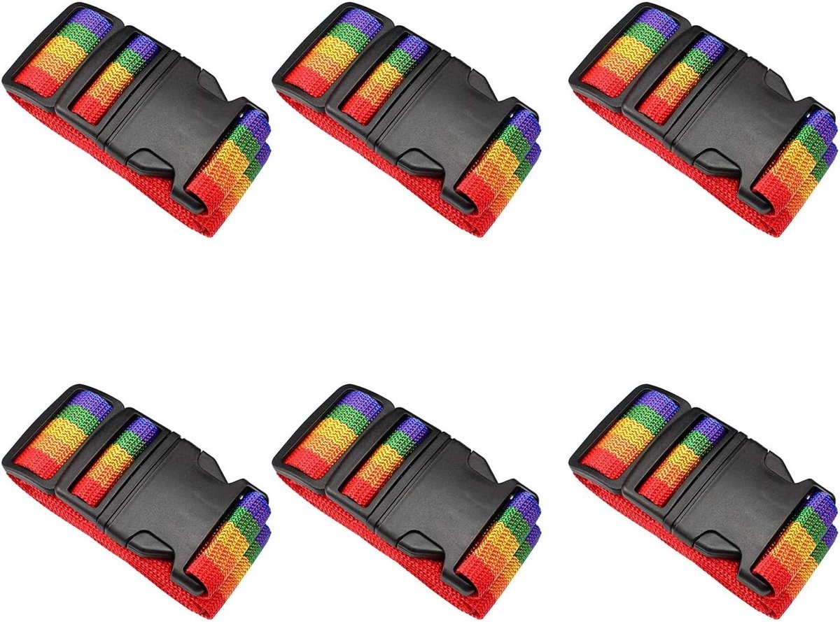Kleurige verstelbare bagagestraps, 6-delige set voor het sluiten en markeren van koffers tijdens het reizen, veilig en praktisch