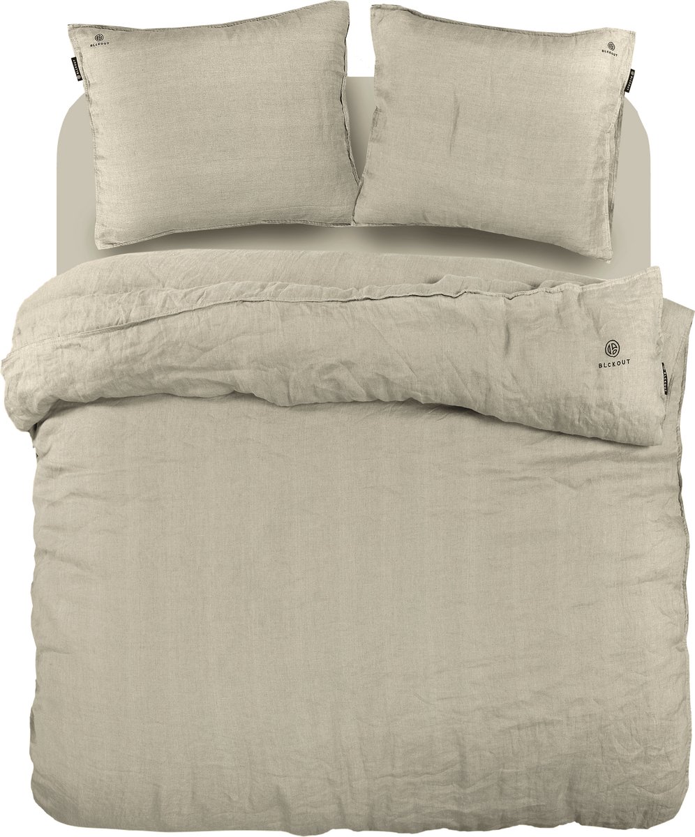 Padiro dekbedovertrek 155 x 220 cm - naturel - effen naturel linnen design - 100% katoen (linnenmix) - met 1 kussensloop 80 x 80 cm