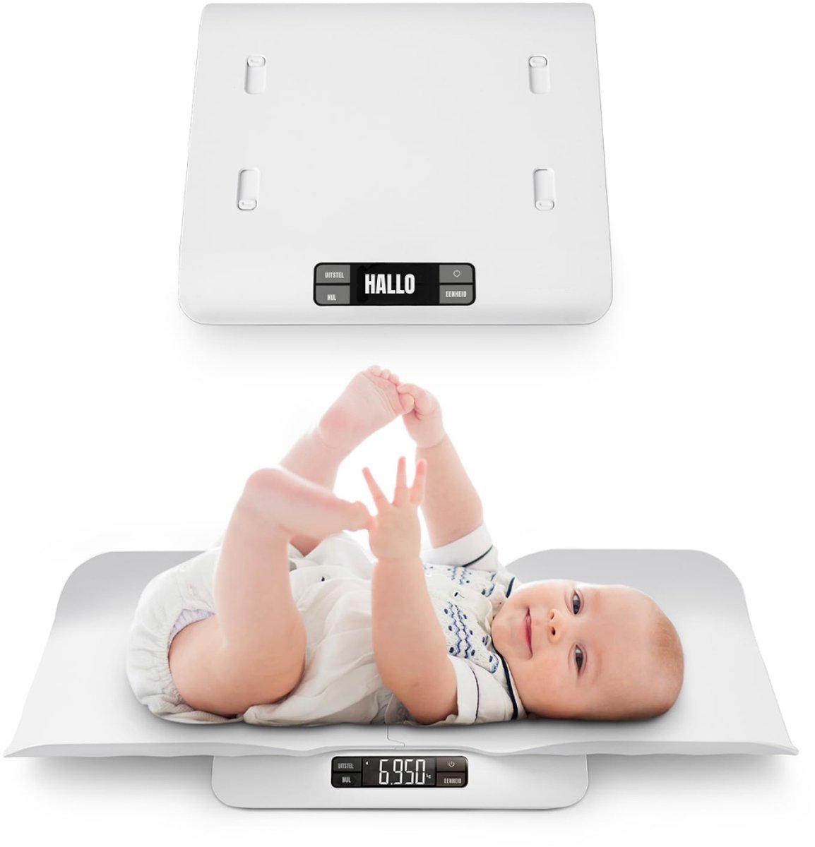 Allvia® Baby Weegschaal - Hangweegschaal - Babyweegschaal - Voor het Wegen van Objecten Onder de 20 kg - Draagbare Weegschaal - Wit - 28cm x 28cm x 3cm
