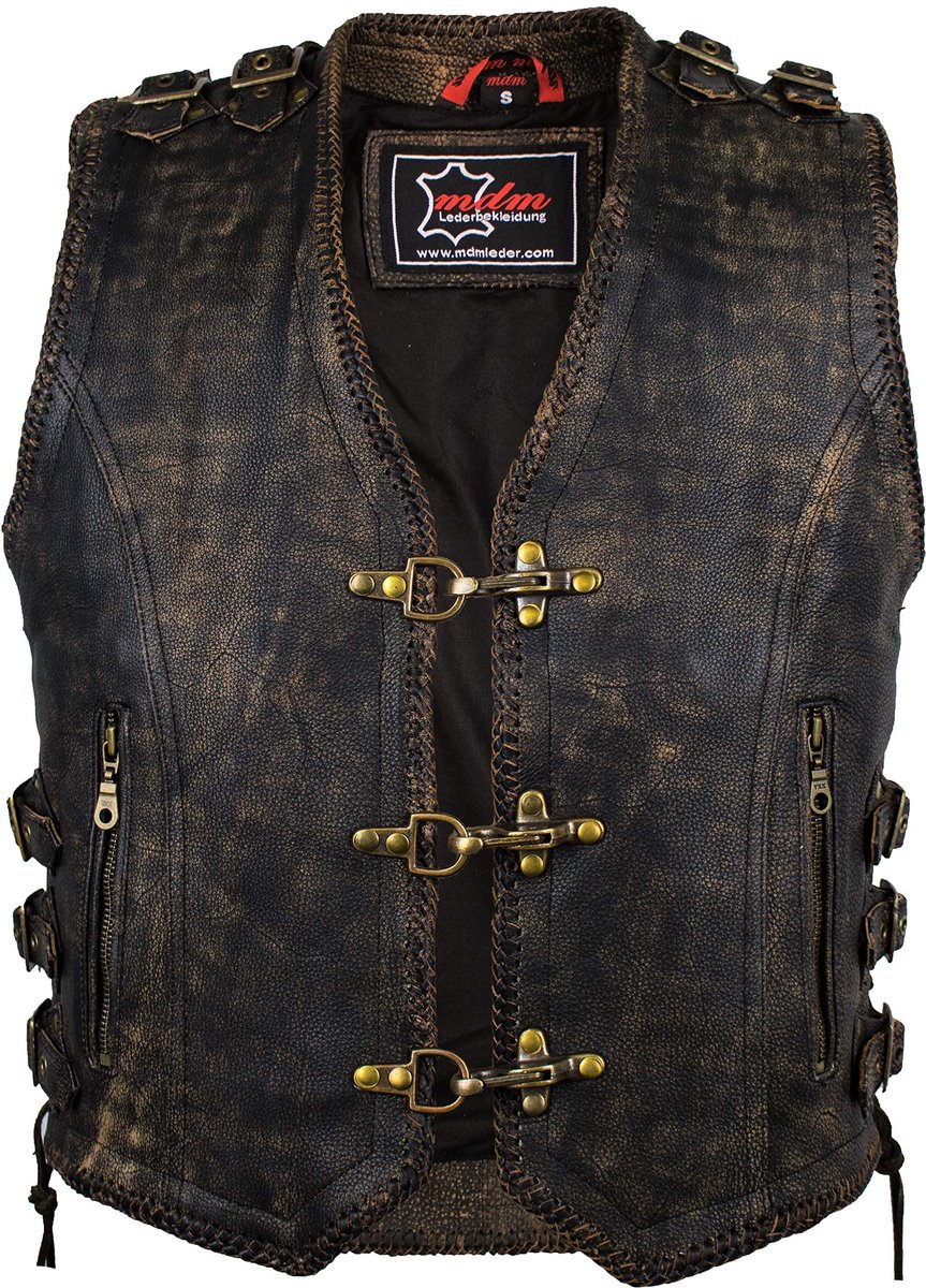 Lederen Motorvest Heren Zwart Van Echt Rundleer - Gilet Leer Heren - Leren Motorvest - Lederen Bikervest - ShopVlot