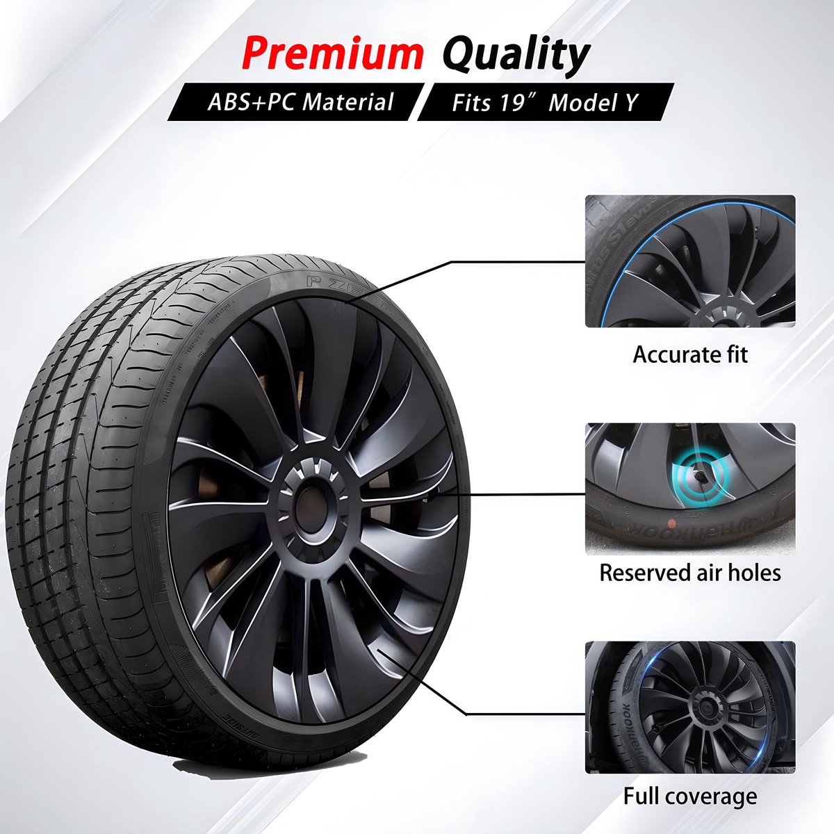 KAVANIC Wieldoppen voor Tesla Model Y 19 inch Gemini 2020‑2024, 4 stuks - ShopVlot