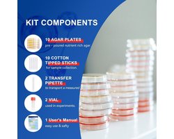 Wetenschappelijke Projectkit voor Nutrienten Agarplaten en Swabs voor Experimenten | Bacteriologische Set voor Onderzoek en Educatie (30)