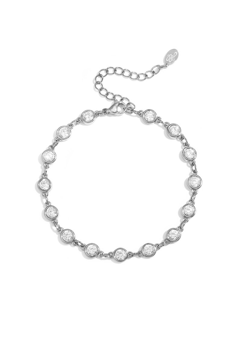 Armband met ronde zirkonia steentjes - zilveren kleur