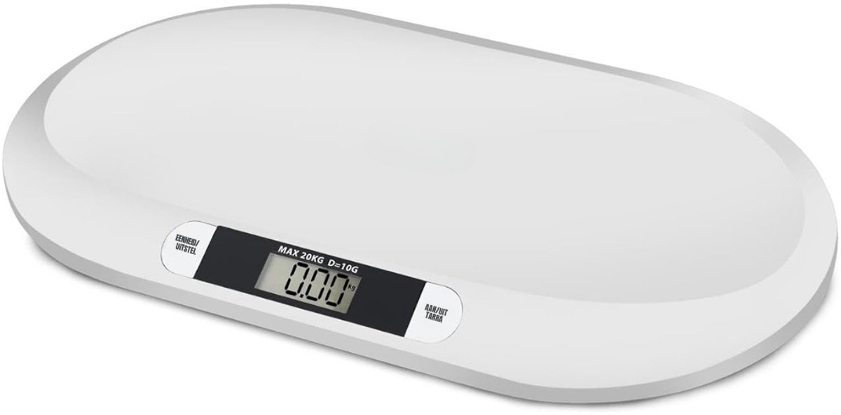 Allvia® Baby Weegschaal - Hangweegschaal - Babyweegschaal - Weegt tot 20 KG - met LCD - Wit - 3cm x 25cm x 17cm