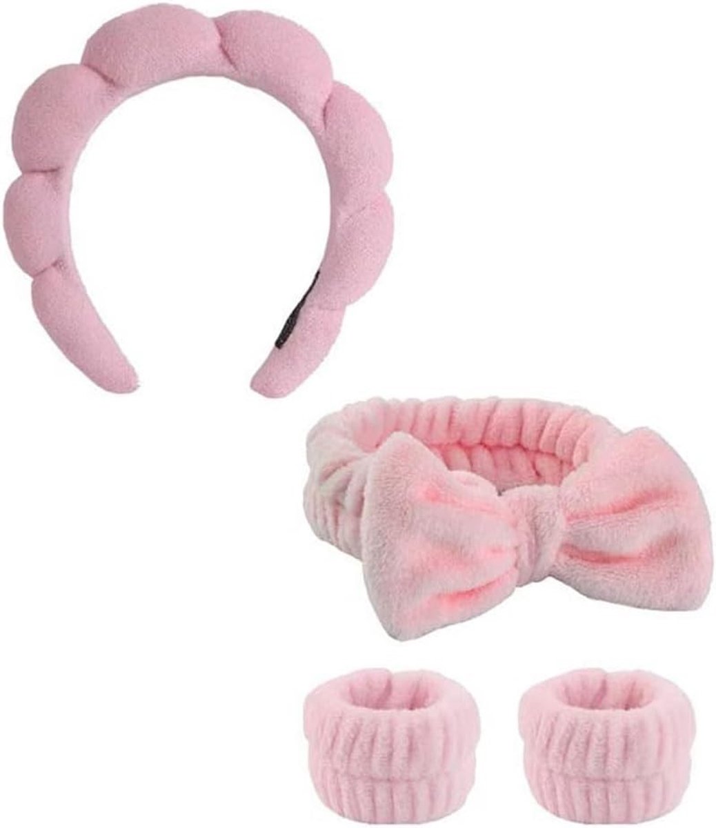 Zachte make-uphoofdband en polsspons set voor dames, ideaal voor schoonheidsroutine en spa verzorging