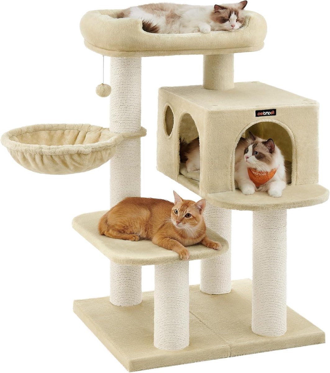Krabpaal XXL - Kattentoren - Katten spel - Extra dikke palen - 107 cm hoog - Beige
