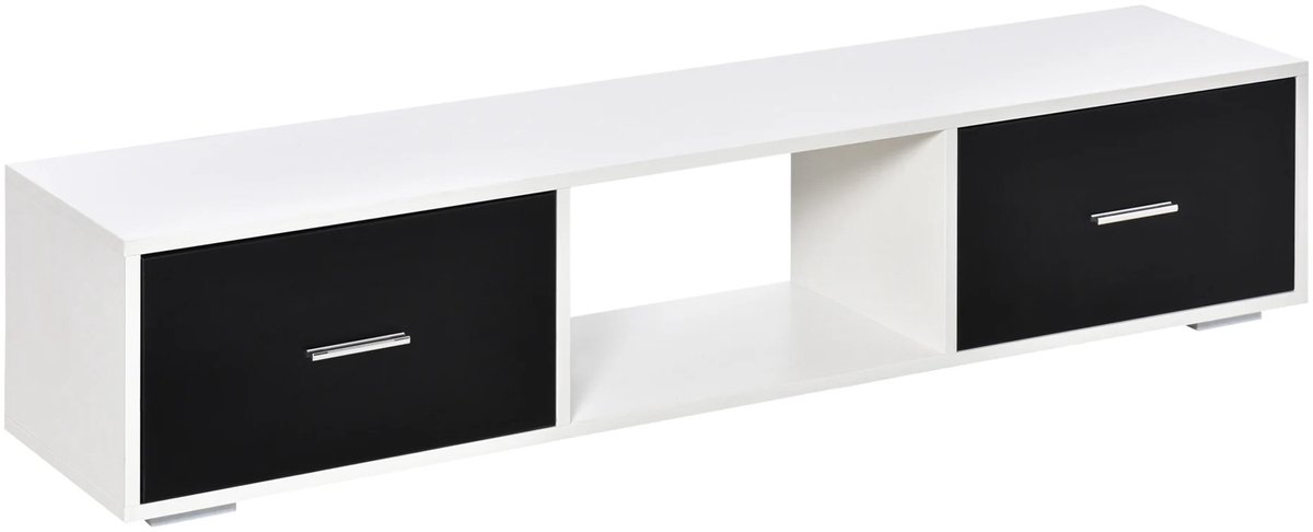 Archi TV-Meubel – TV-dressoir - Tot 60 Inch – 2 Laden & Open Vak – 140 x 30 x 32 cm – Zwart/Wit