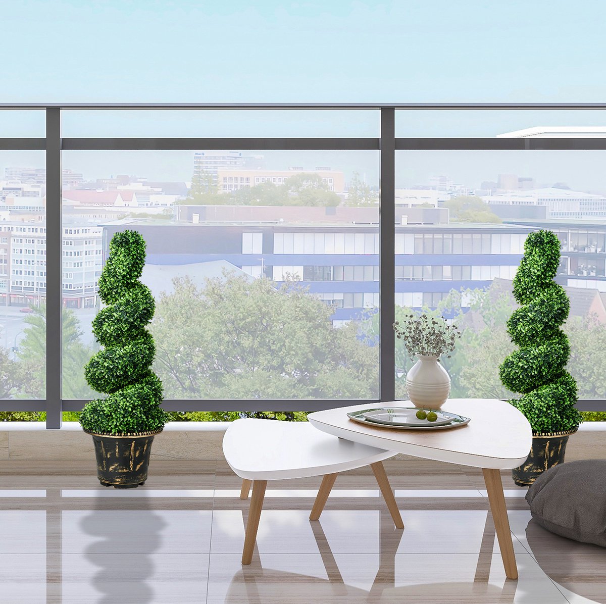 REDOM - Kunstplant - Kunstmatige buxus in 2-delige set - UV-bestendig - Met bloempot - Voor binnen en buiten - Staal - Groen - 90 cm