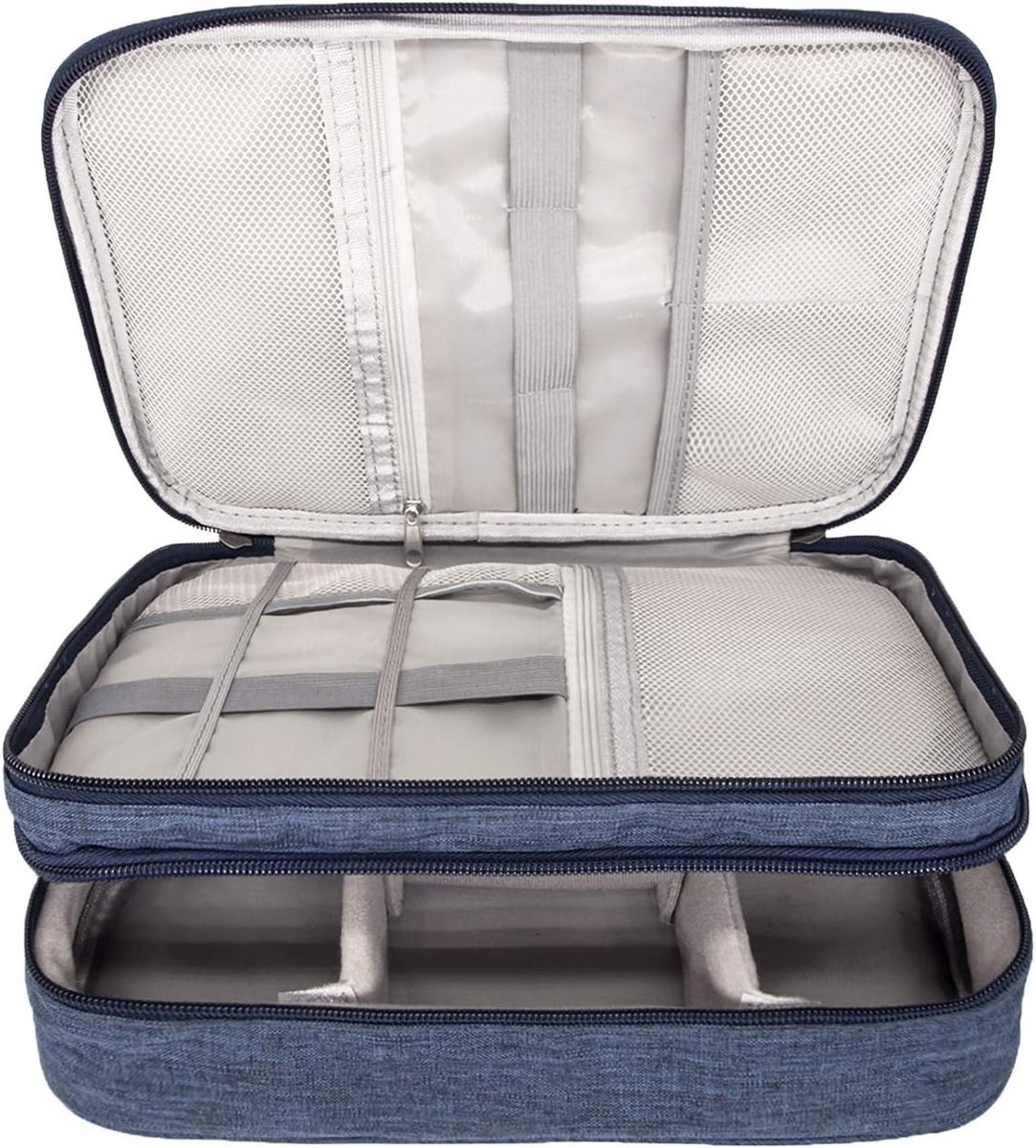 Draagbare en Waterdichte Kabel Organizer Tas met Dubbele Laag voor Kabels en Accessoires, Blauw