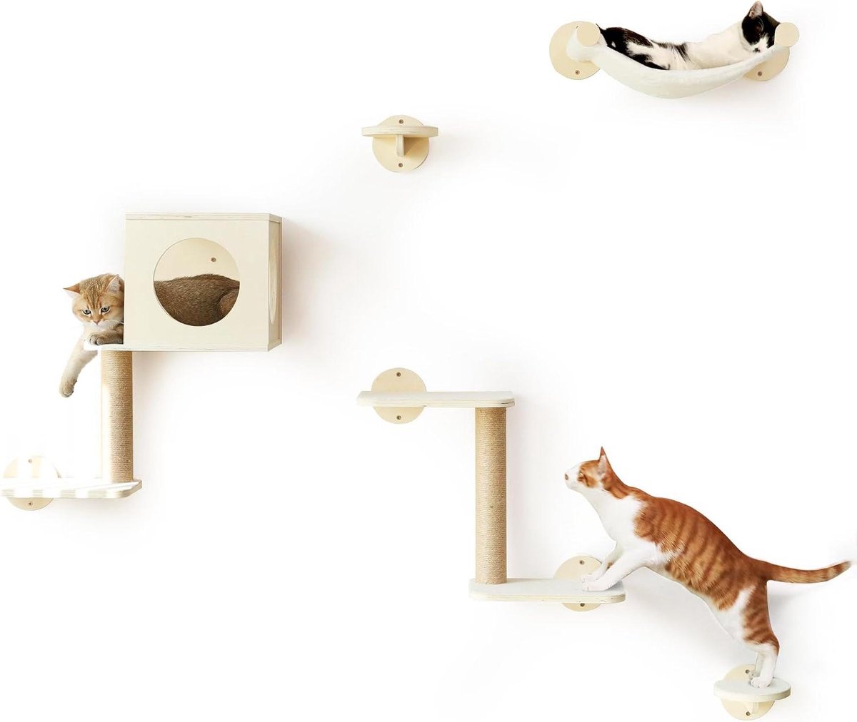 Kattenwand meubels - Klimset - Actieve kat - 5-delige set - Ruimtebesparend - Beige