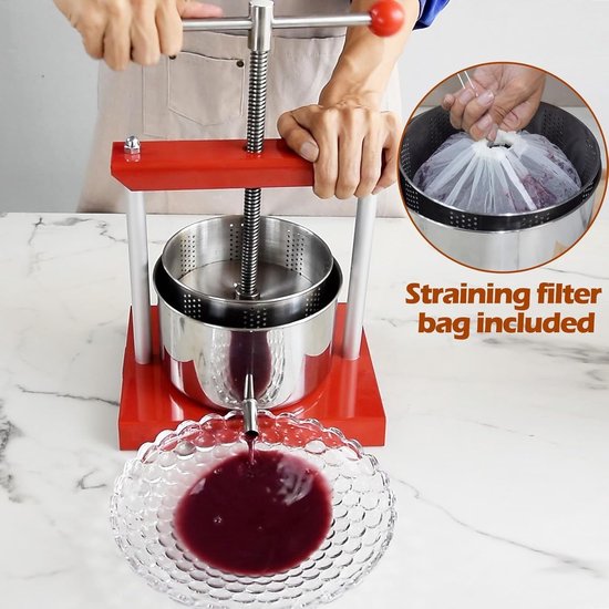 Handpers Juicer 3 Liter voor Tincturen, Kaas, Kruiden en Fruit - RVS en IJzer voor Sap, Cider, Wijn en Olijfolie — afbeelding 2