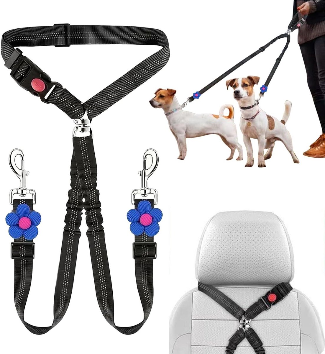 Honden Autogordel - Dierenharnas Intrekbaar - Veilig Reizen - Dubbele Riem Functionaliteit - 100 cm Lengte - Zwart