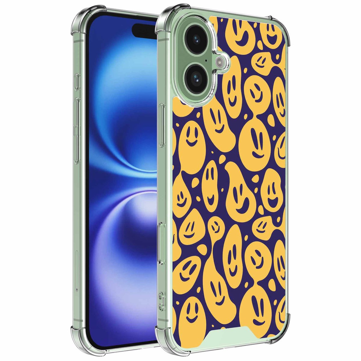 Smartphonica Geschikt voor iPhone 16 Telefoonhoesje met Smiley Emoji opdruk - Draadloos op te laden - Shockproof Siliconen TPU Strong Case - Sterk Schokbestendig Telefoonhoesje geschikt voor iPhone 16