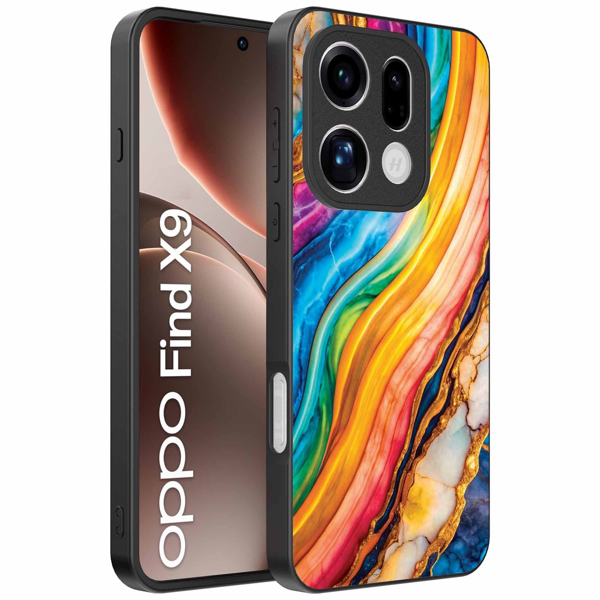 Geschikt voor Oppo Find X9 Telefoonhoesje met Regenboog Goud Marmer Opdruk - TPU Backcover Case Rainbow Gold Marble Design - Smartphonica geschikt voor Oppo Find X9