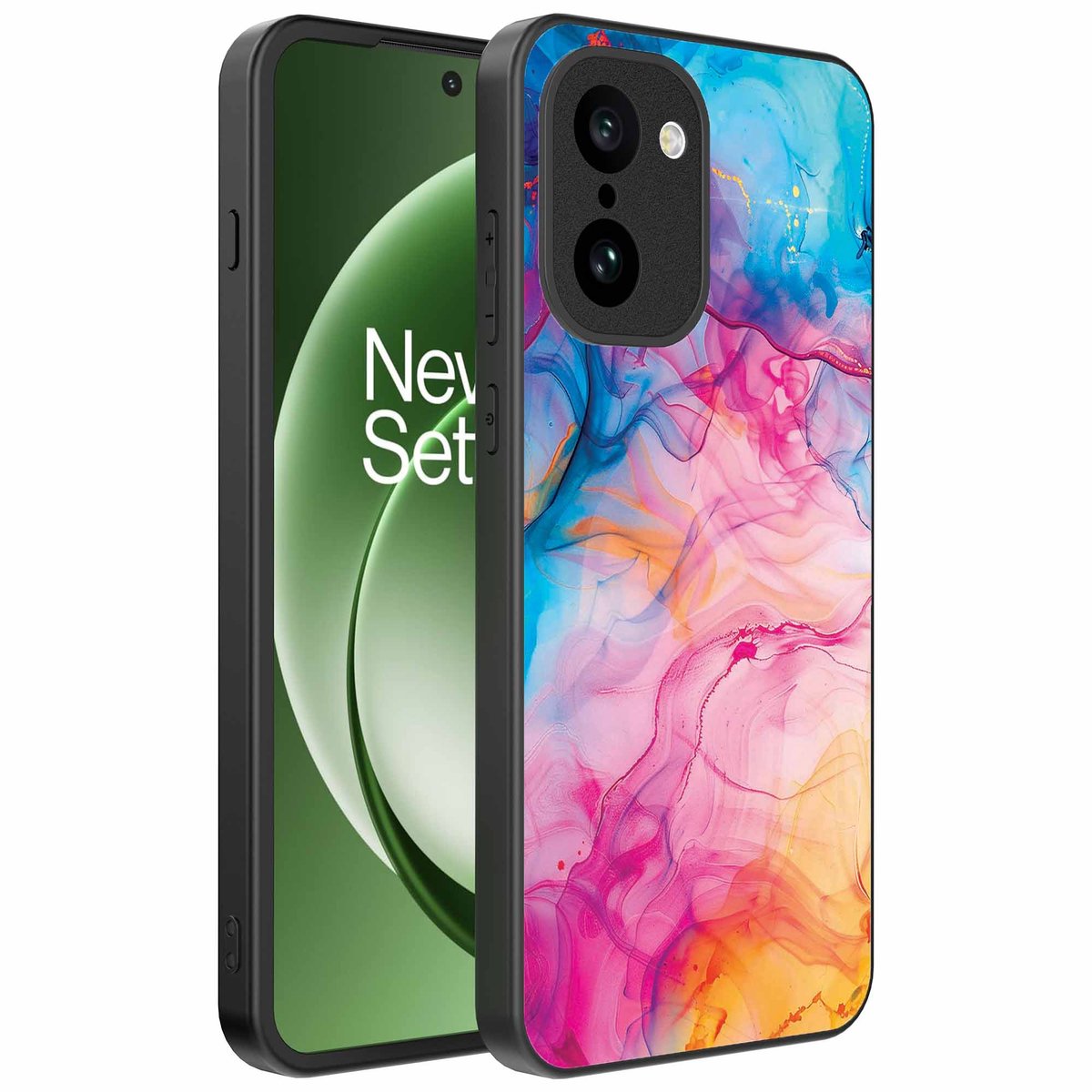 Geschikt voor OnePlus 15R Telefoonhoesje met Regenboog Acryl Marmer Opdruk - TPU Backcover Case Rainbow Acrylic Marble Design - Smartphonica geschikt voor OnePlus 15R