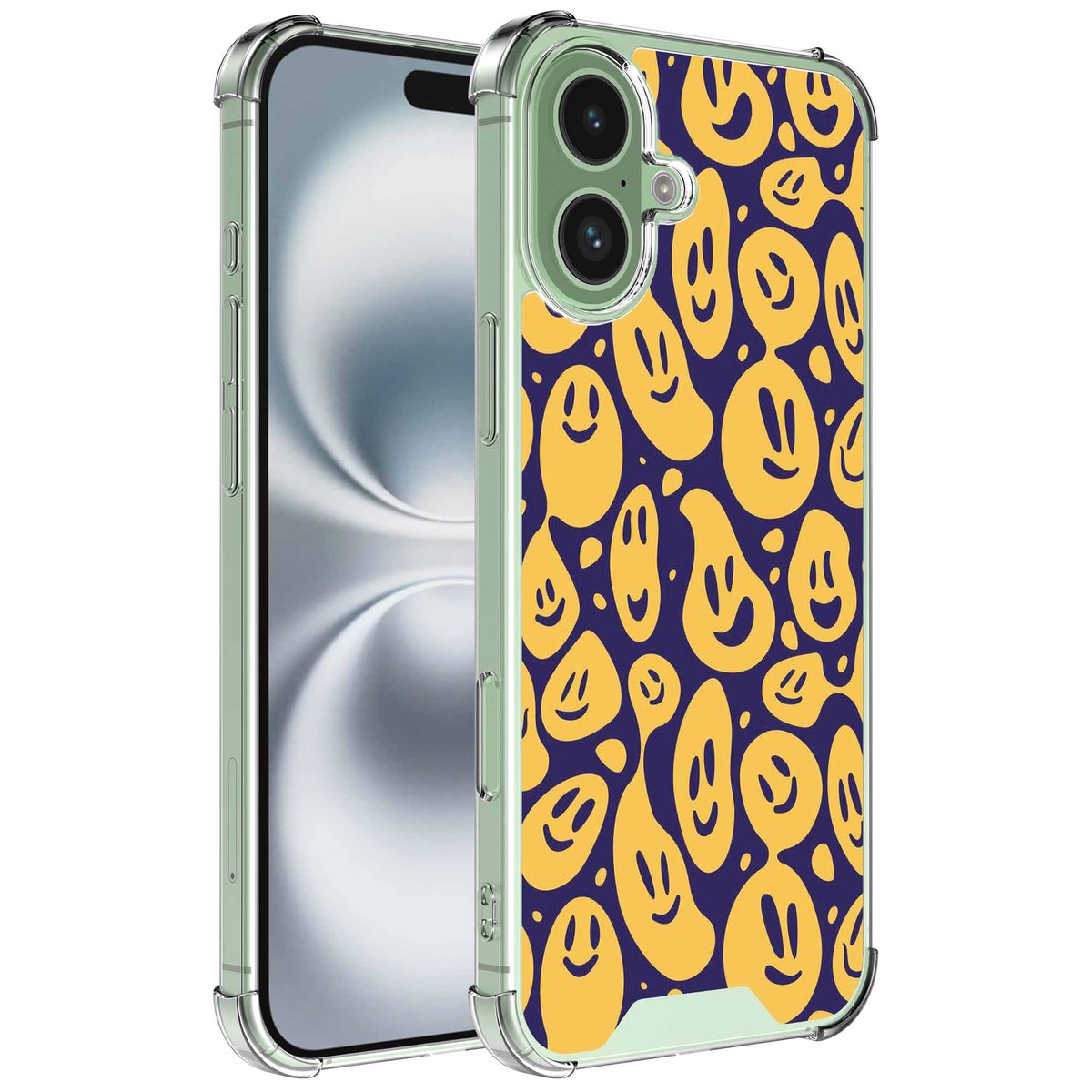 Smartphonica Geschikt voor iPhone 16 Plus Telefoonhoesje met Smiley Emoji opdruk - Draadloos op te laden - Shockproof Siliconen TPU Strong Case - Sterk Schokbestendig Telefoonhoesje geschikt voor iPhone 16 Plus