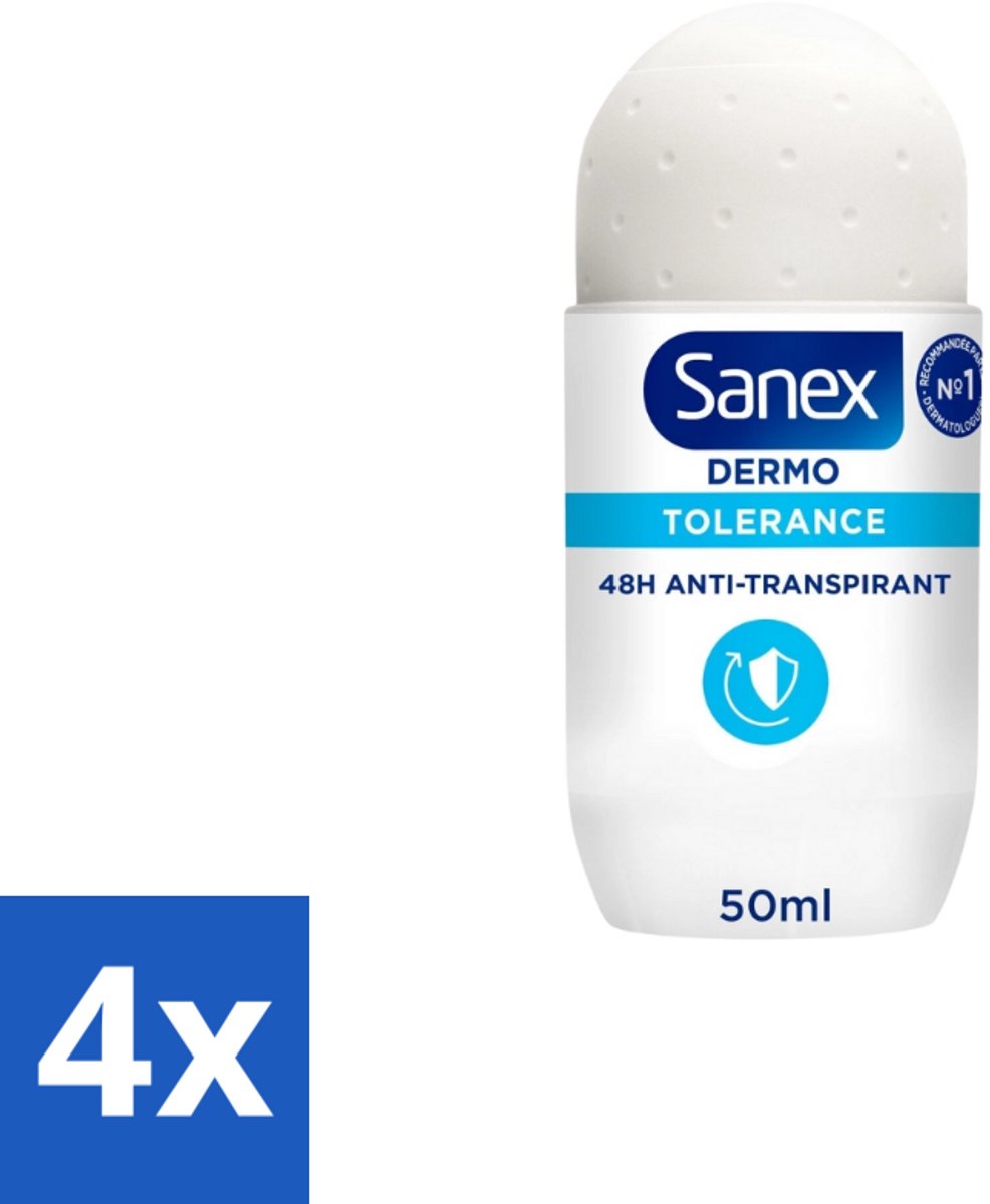 4 x Sanex – Deo Roll-on – Dermo Tolerance – 50 ml - Gevoelige Huid - Allergie - Huidverdraagzaamheid - Hypoallergen - Deodorant