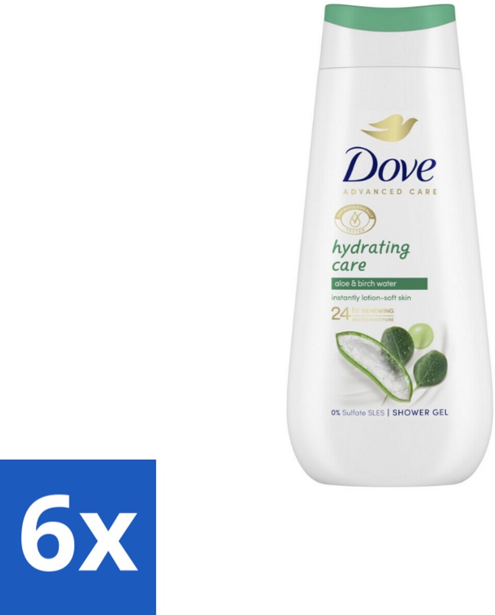 6 x Dove – Douchecrème – Hydrating Care – 225 ml - Douchecrème - Hydraterende Douchecrème - Droge Huid - Zachte Huid - Frisse Huid