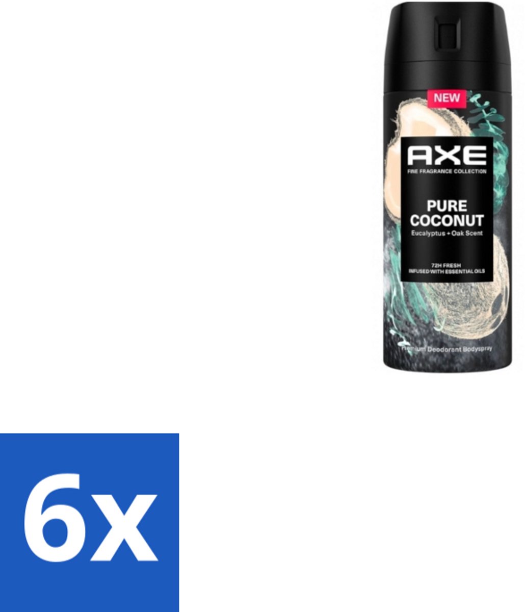6 x Axe – Deodorant Spray – Pure Coconut – 150 ml - Deodorant Spray - Kokosgeur - Frisheid - Transpiratiegeur - Huidbescherming