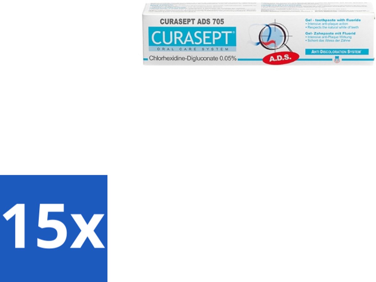 15 x Curasept Gel-Tandpasta 0,05% CHX 75 ml - Tandpasta - Antibacteriële Tandpasta - Chloorhexidine - Tandvleesbescherming - Plaquevoorkomend