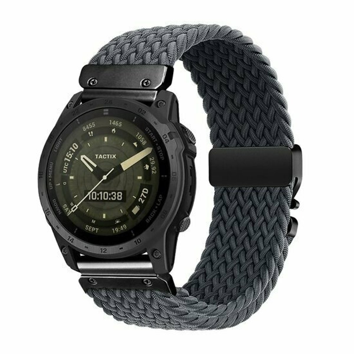 By Qubix - Geschikt voor Garmin bandje - 20mm Quickfit - Braided nylon band met parachute sluiting - Grijs - Geschikt voor Garmin Fenix 9 / 9 pro - 43mm