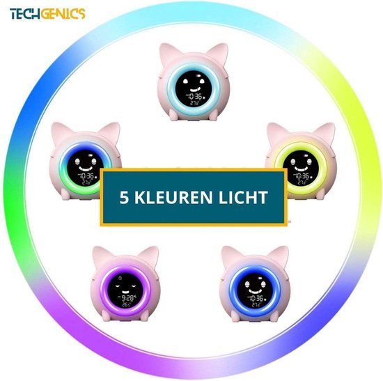Slaaptrainer Kinderwekker - Slaaphulp Nachtlamp - Kind Leren Slapen - 5 Kleuren Instelbaar - 4 Helderheidsniveaus - Roze — afbeelding 3