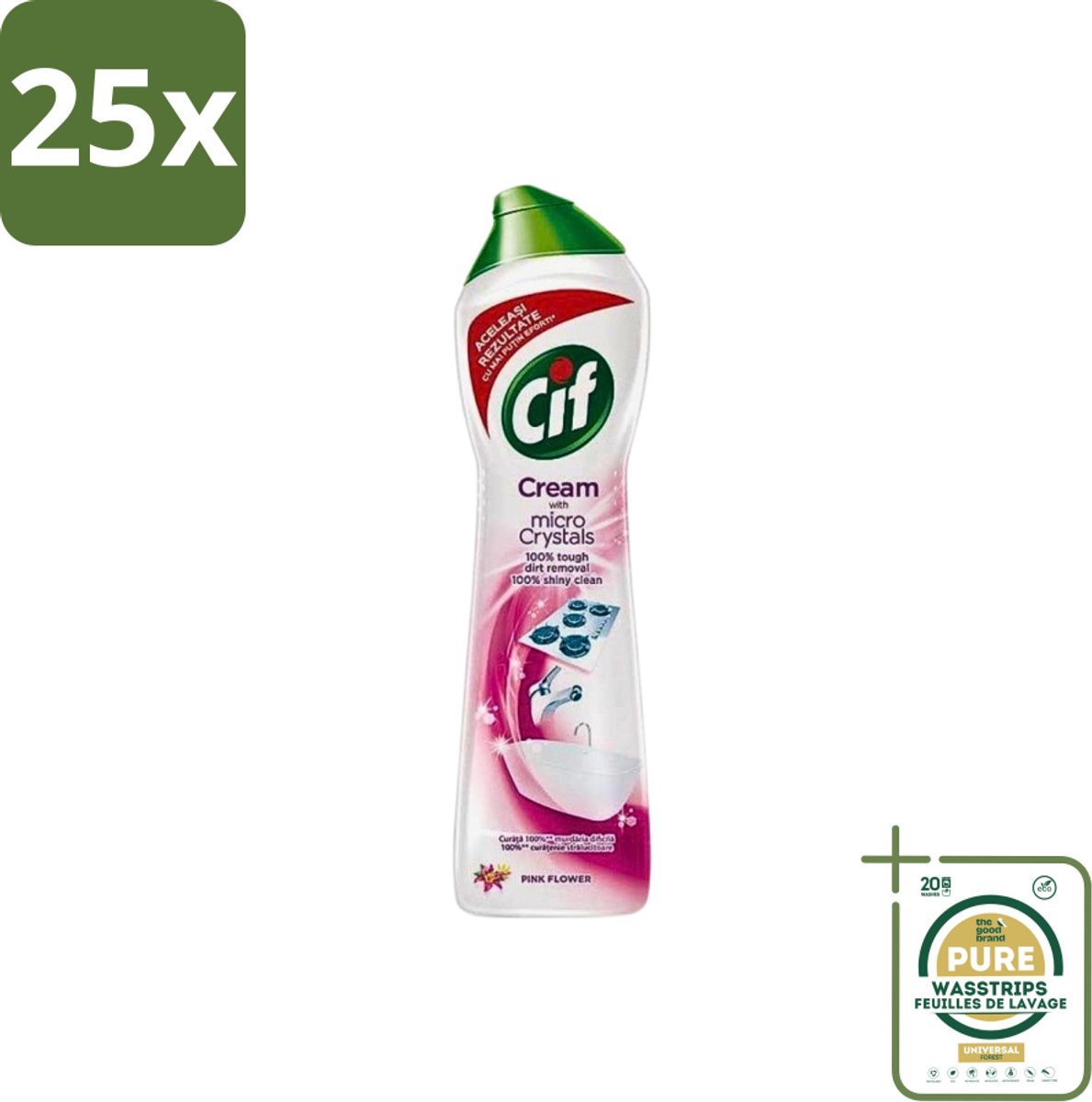 25 x Cif - Badkamer & Keuken - Schuurmiddel - Cream Pink Flower - 500ml - Grootverpakking - Schuurmiddel Badkamer - Schuurmiddel Keuken - Schuurmiddel - Reinigen - Reinigingsmiddel