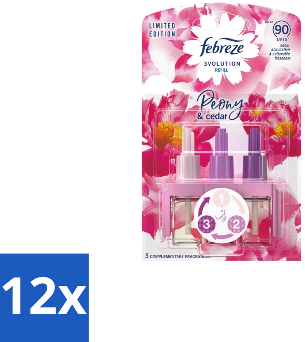 12 x Ambi Pur – Luchtverfrisser – 3Volution Peony & Cedar – Langdurig - Luchtverfrisser - Geurverwijdering - Elektrische Diffuser - Geurautomatisch - Frisheid