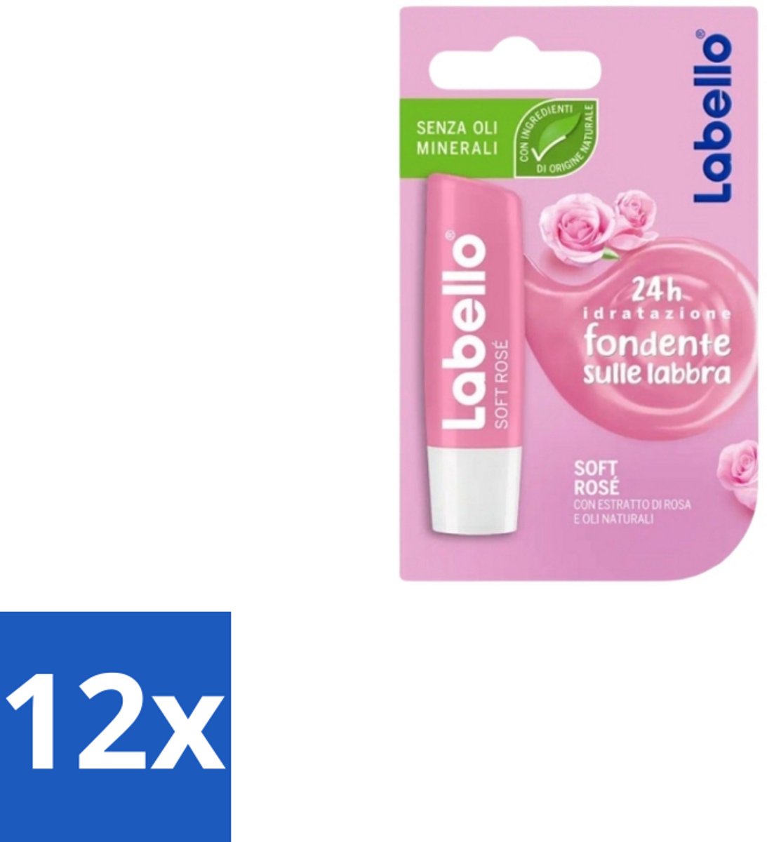 12 x Labello – Lippenbalsem – Soft Rosé - Lippenbalsem - Hydratatie - Rosé Lippen - Natuurlijke Glans - Verzorgde Lippen
