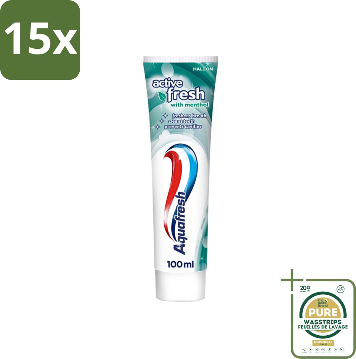 15 x Aquafresh - Tandpasta - Verfrissende Reiniging - Menthol - 100 ml - Grootverpakking - Tandpasta Menthol - Verfrissende Reiniging - Mondverfrissend - Tandplak Verwijderen - Tandsteen Voorkomen