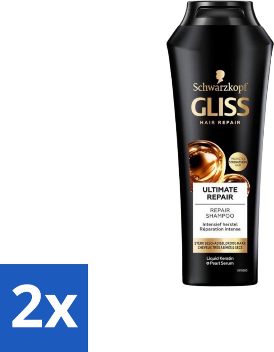 2 x Gliss Kur – Shampoo – Ultimate Repair – 250 ml - Herstel Haar - Beschadigd Haar - Droog Haar - Breekbaar Haar - Keratine Shampoo