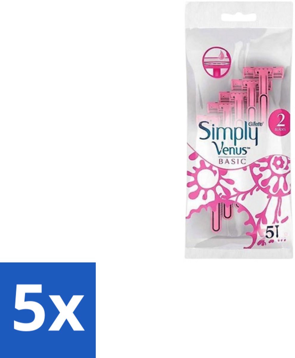 5 x Gillette Simply Venus – Wegwerpscheermesjes – Basic – 5 mesjes - Scheermesje Vrouw - Scheermesje Voor Vrouwen - Wegwerpscheermesje - Scheermesje Basic - Gillette Venus