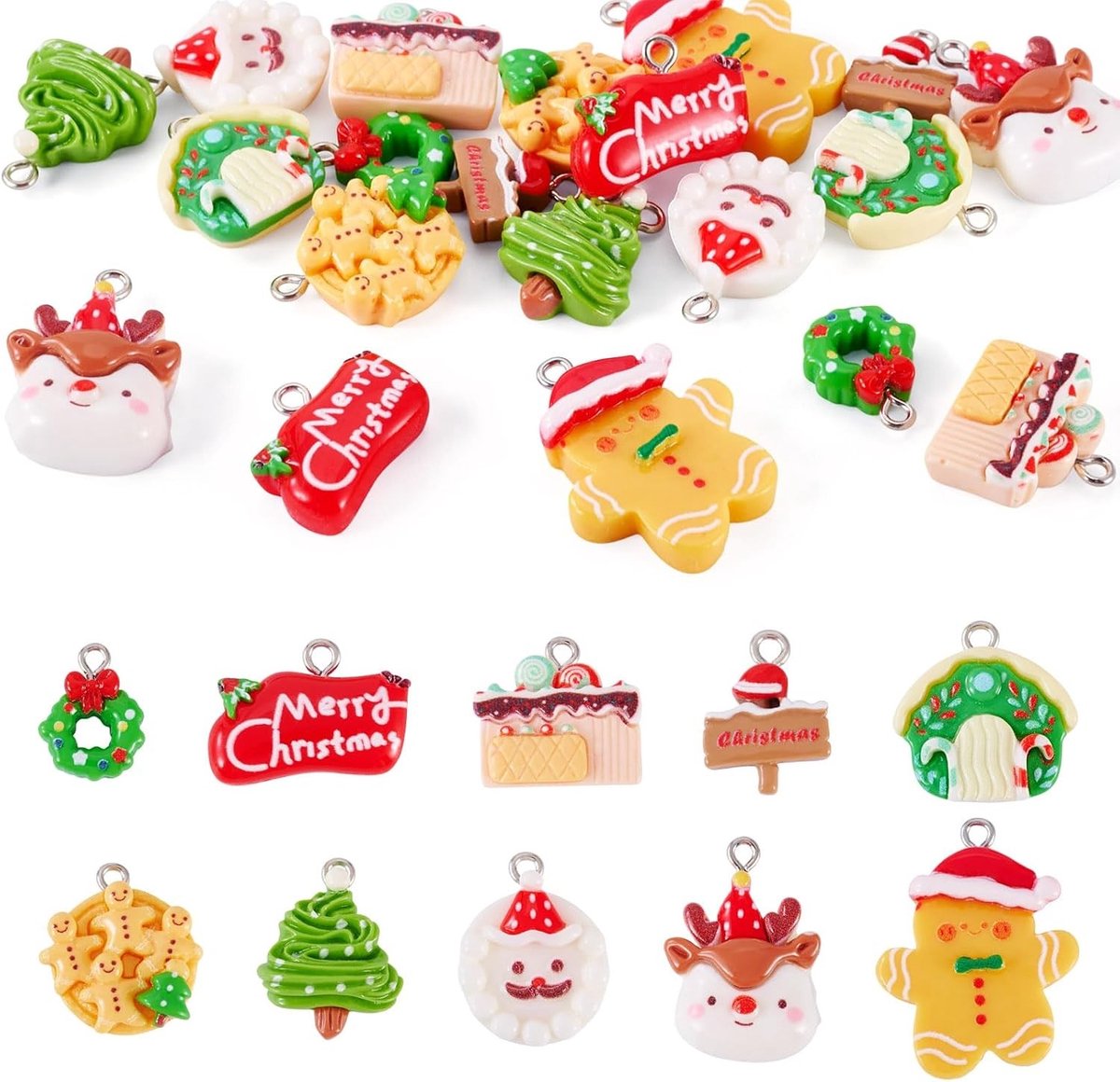 20 Stuks Kerstthema Hars Hangers - Sneeuwman, Kerstboom, Peperkoekman Dangle Charms voor DIY Sieraden, Oorbellen en Kettingen Maken