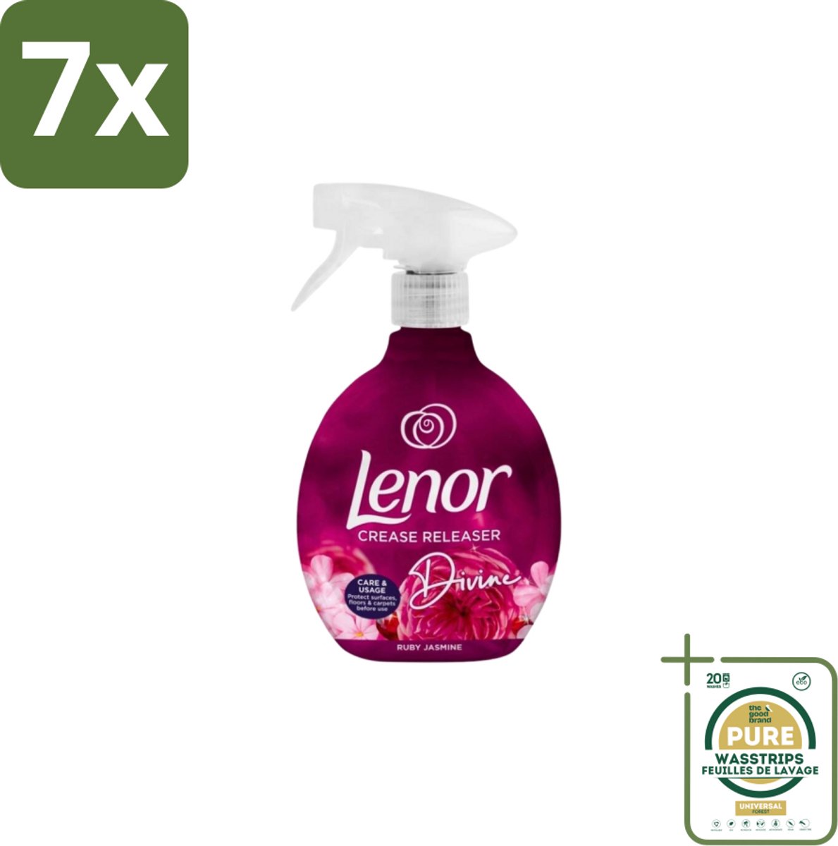 7 x Lenor – Crease Releaser Spray – Divine Ruby Jasmine – Kreukverwijderaar & Textielverfrisser – 500 ml - Grootverpakking - Kreukverwijderaar - Textielverfrisser - Crease Releaser - Kleding Opfrissen - Strijkijzer Vervangen