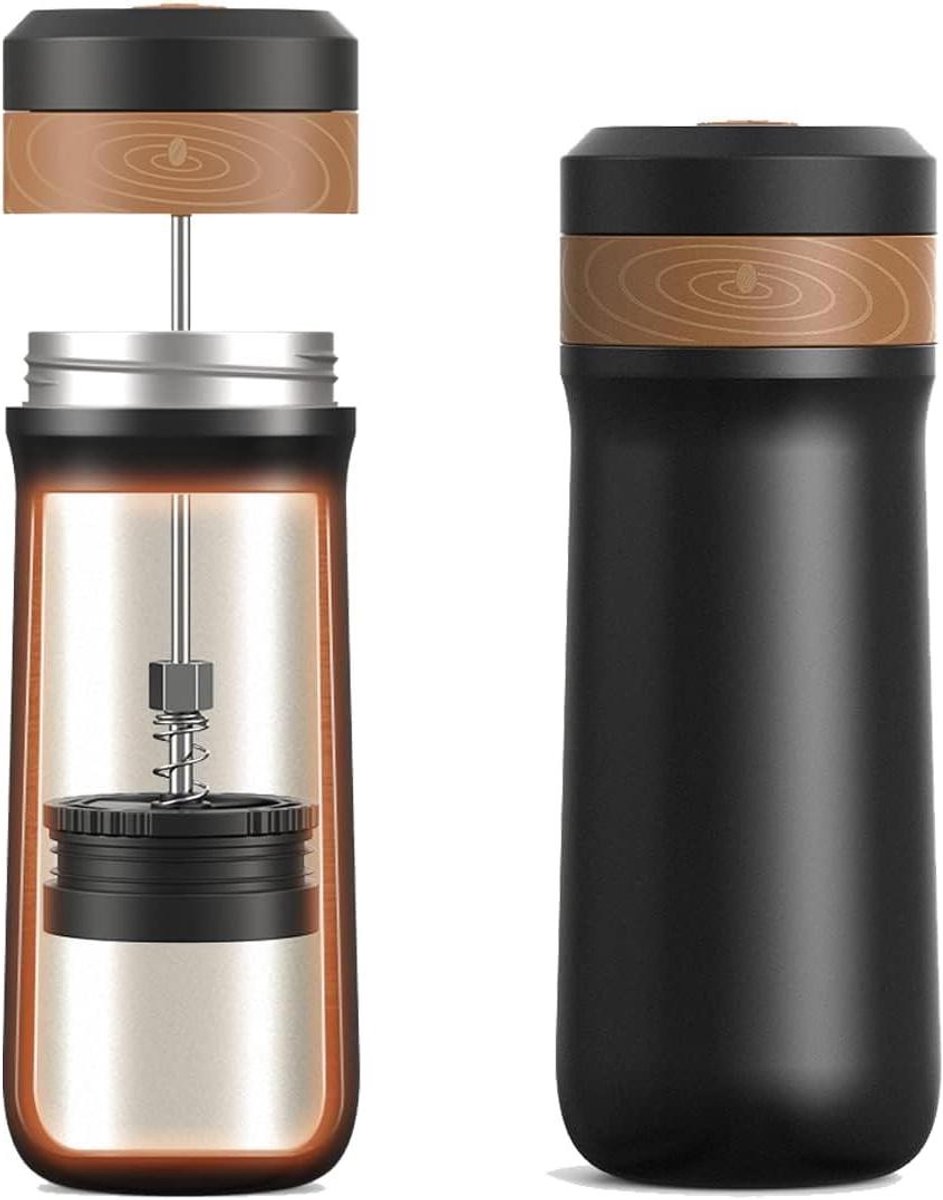 Draagbare Koffiezetter - Reis Cafetière - Koffie Maken - Uniek Filtersysteem - 355 ml - Zwart