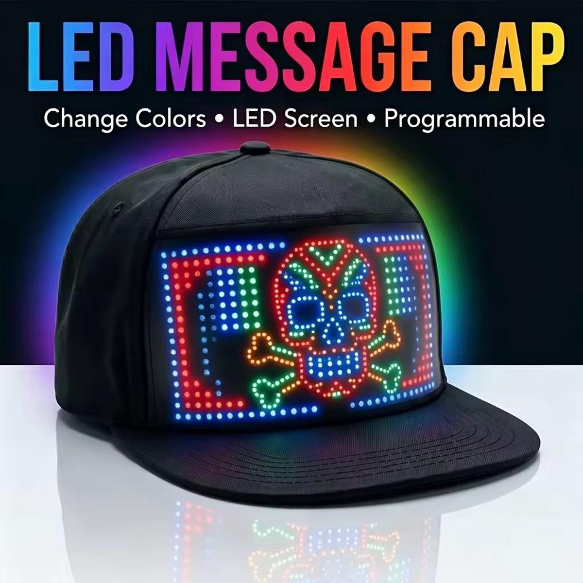 LED Pet met App Zwart - Programmeerbaar Display 12 x 2 cm