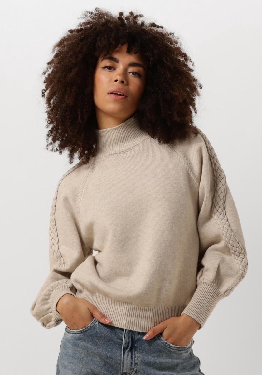 Minus Vera High Neck Knit Pullover Truien & vesten Dames - Sweater - Hoodie - Vest- Zand - Maat XXL