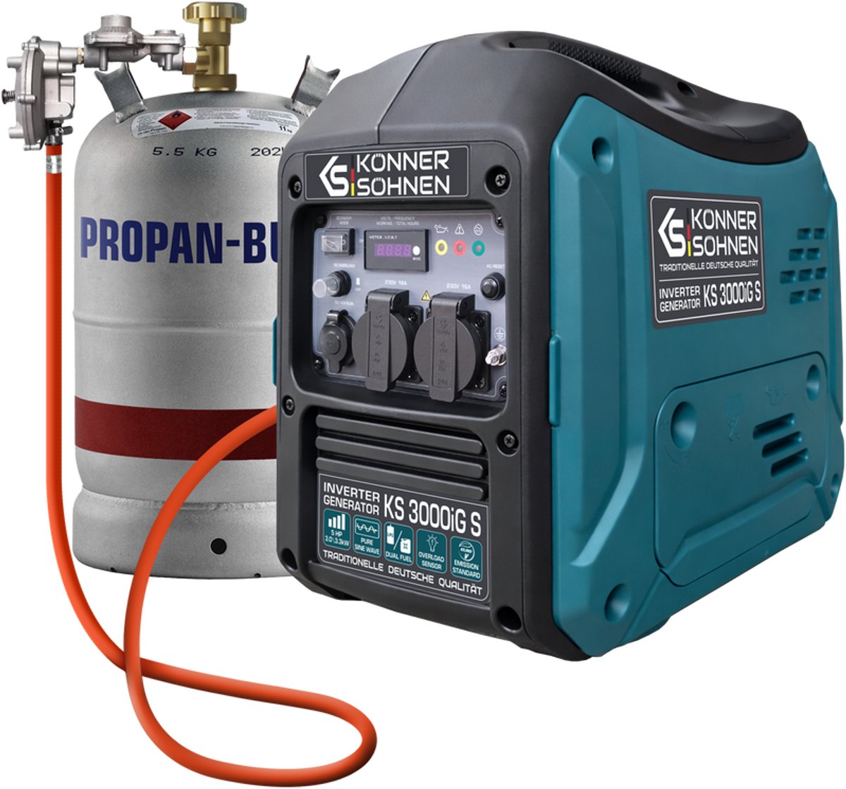 LPG/benzine invertergenerator Könner & Söhnen KS 3000iG S - 3,3 kW - 68 dB - 22,5 kg