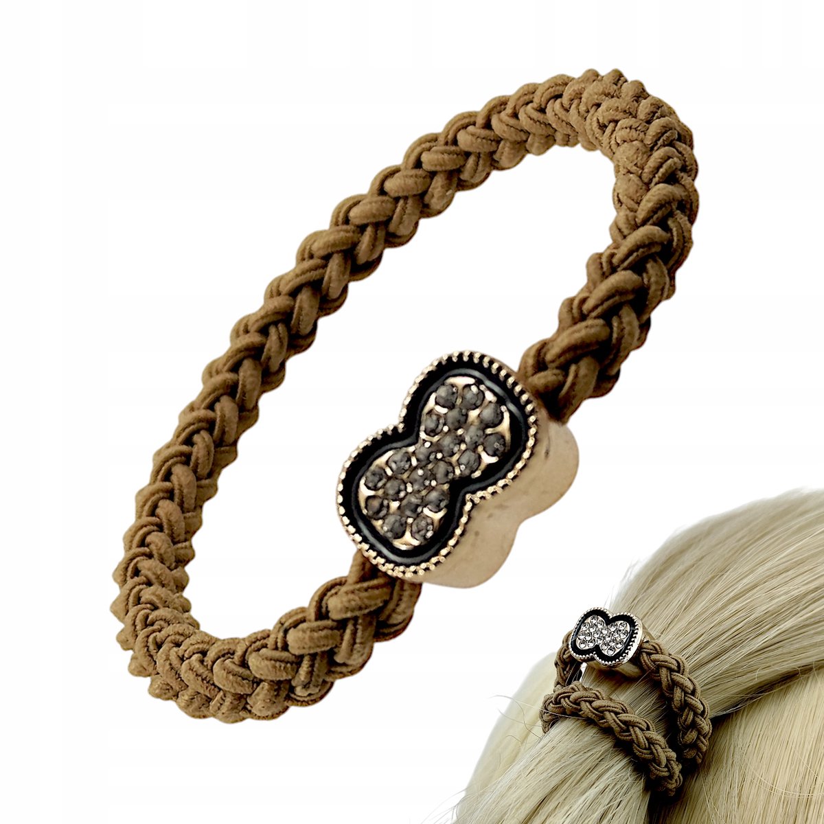 Set van 2 Beige Haarbanden met Strik en Zirkonia