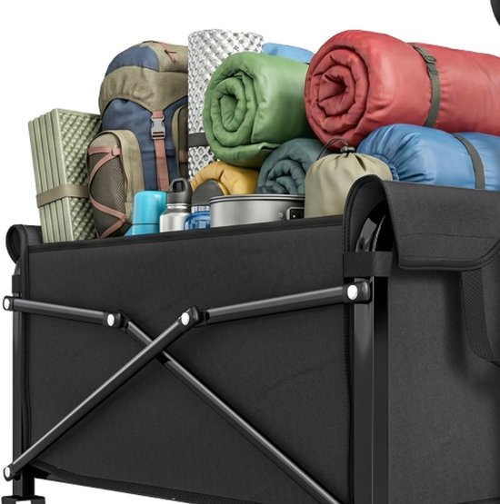 Opvouwbare kampeerwagen 78 x 47,5 x 92 cm zwart metaal, transportwagen, opvouwbaar ontwerp, met wielen, verplaatsbaar, stabiel en duurzaam, geschikt voor kamperen, winkelen, verhuizen en vissen — afbeelding 2