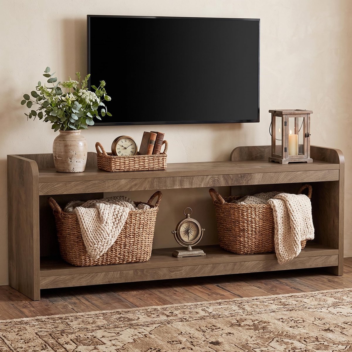LITTLE TREE Dubbellaags Tv Meubel - 160 x 40 x 65 cm - Open Ontwerp - Kabelbeheer - Stevig MDF - Voor Woonkamer En Slaapkamer