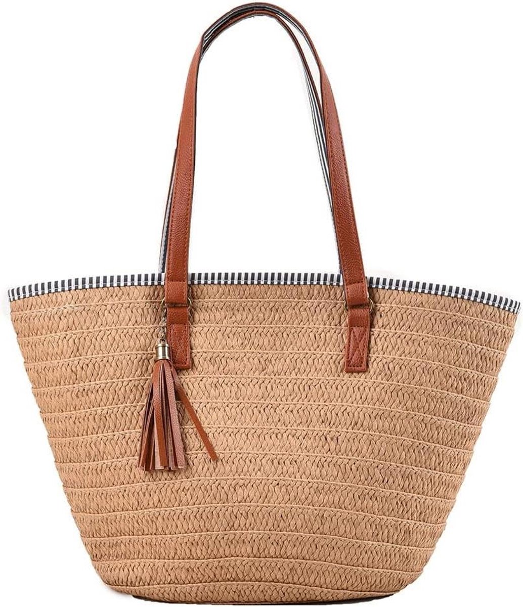 Dames Stro Tas - Zomer Strandtas - Reizen en Strand - Handgeweven Ambacht - 44x36 cm - Beige