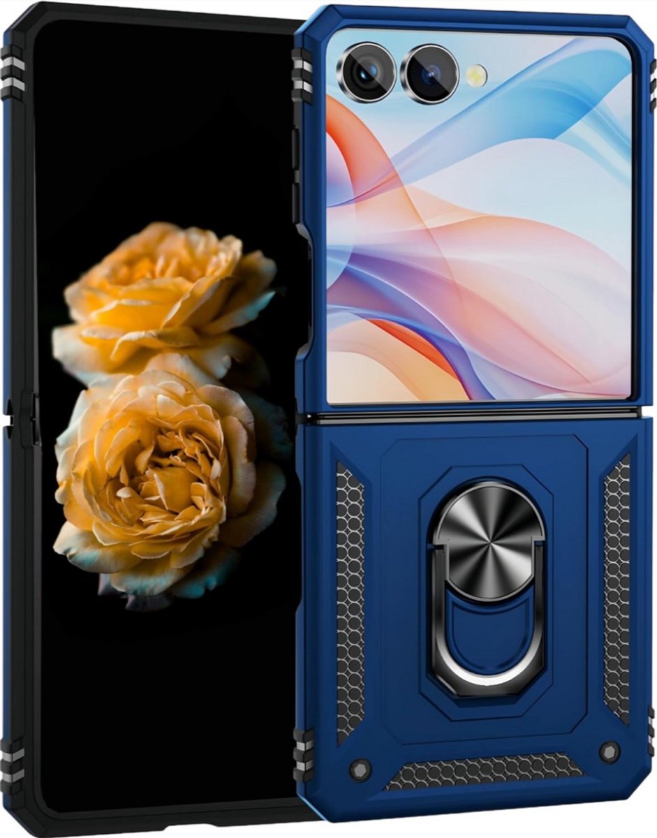 Casemania Backcover Samsung Galaxy Z Flip 8 – Kickstand Ring Armor - Blauw