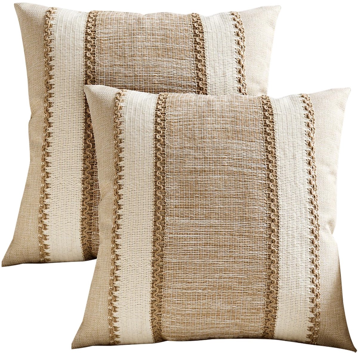 Ausing Boho kussenslopen, set van 2, kaki, 45 x 45 cm, gehaakte kussensloop, atletisch, moderne decoratie, slaapkamer - ShopVlot