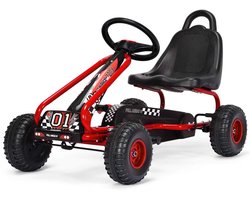 COSTWAY Gocart met verstelbare zitting, skelter met handrem, trapauto, belastbaar tot 30 kg, pedaal skelter, pedaalvoertuig, kindervoertuig voor kinderen van 3 tot 6 jaar, rood